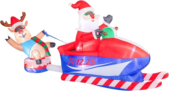 8.46 FT Christmas Inflatables Outdoor Decorations Christmas Blow Up Snowmobile Santa Claus and Reindeer Sleigh with LED Light for Lawn Garden Holiday Party Yard Xmas Decor