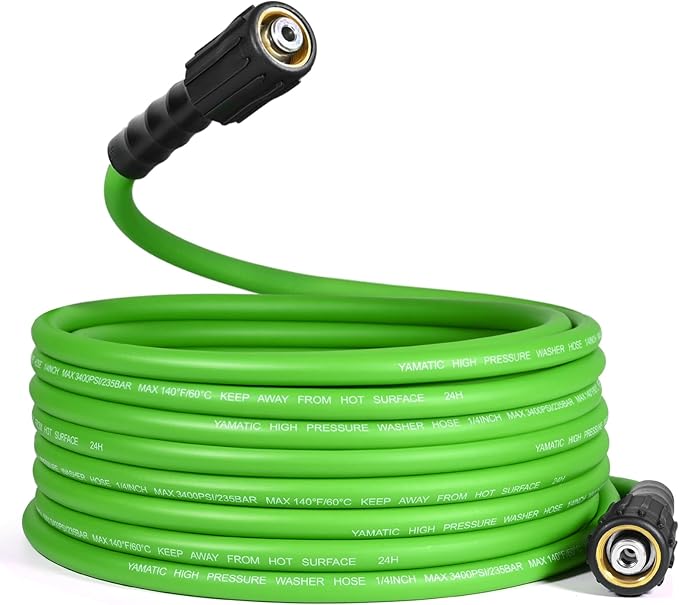 YAMATIC Flexible Pressure Washer Hose 35FT, 3400 PSI 1/4'' Power Washer Hose Replacement for Gas&Electric Washer, Kink Resistant Extension Leak-Free M22 Fittings, Green