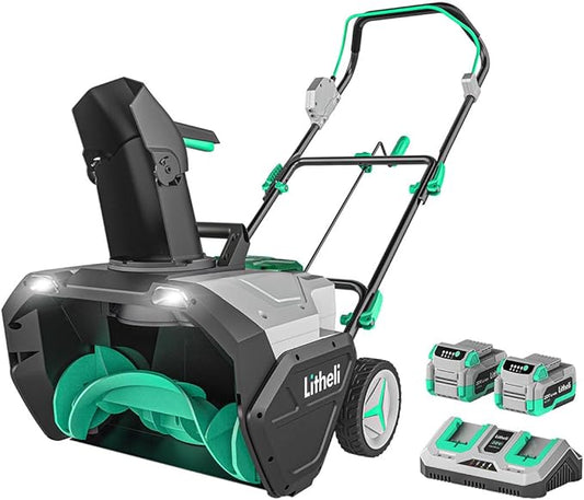 Litheli 2x20V Battery Powered Cordless Snow Blower, 20'' Brushless Electric Snow Thrower with Wheels, LED Lights, 180° Chute, Powerful Snow Removal Kit with 4.0Ah Battery and Fast Charger