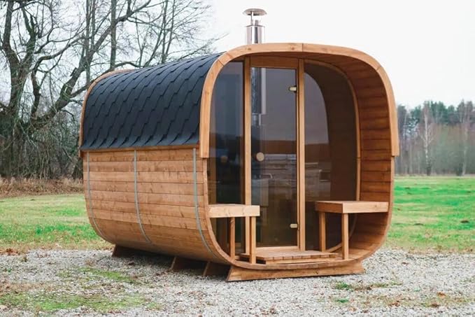 ZONEMEL Customize Outdoor Steam Square Sauna for 4-8 Person, Canadian Pine/Hemlock/Cedar, Porch Option, Window Selection, Wood Burning Stove (0-195 °F)