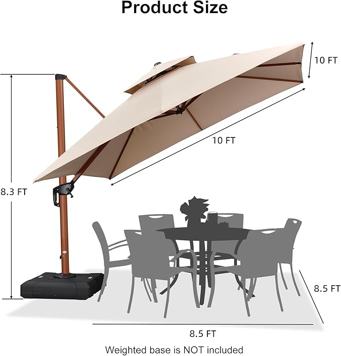 PURPLE LEAF 10ft Patio Umbrella Outdoor Square Umbrellas Large Cantilever Umbrella Windproof Offset Umbrellas Heavy Duty Sun Umbrella for Garden Deck Pool Patio, Beige