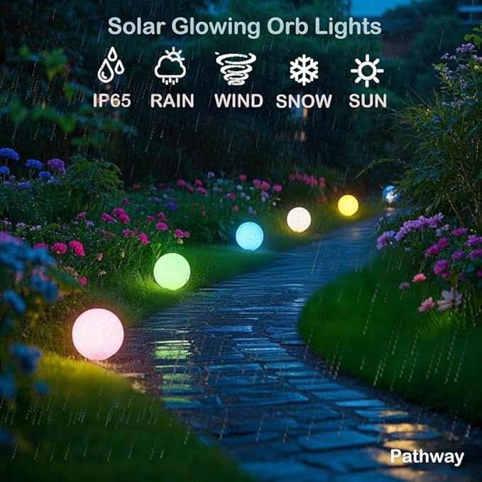 8-in Solar Glowing Globe Light, 16 Colors Changing Solar Garden Ball Lamp, Auto-On/Off Glow Orb Light W/Remote, Waterproof Landscape Lighting Globe W/Ground Stake for Yard Patio Lawn Outside Decor