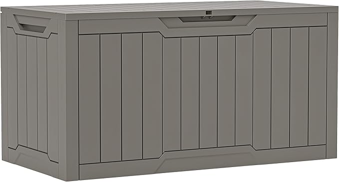 YITAHOME 100 Gallon Resin Deck Box, Weather Resistant Outdoor Storage Box, Lockable Indoor Outdoor Storage for Supplies and Essentials, Taupe