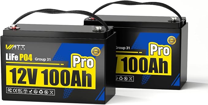 Wattcycle 2Pack 12V 100Ah LiFePO4 Lithium Battery, BCI Group 31,Deep Cycle Up to 15000 Cycles, 110A BMS, Low Temperature Protection, 10 Years Lifespan, Perfect for RV/Home Energy Storage