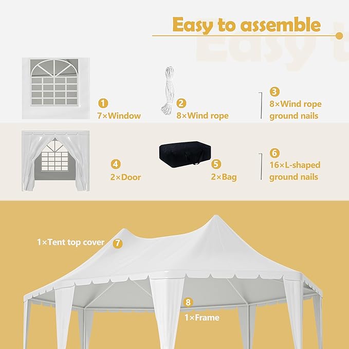 20x15 FT Heavy Duty Party Tent, White Outdoor Canopy with 7 Windows & 1 Door, Waterproof UV Protection Wedding Event Tent for Parties, Picnics, and Commercial Use
