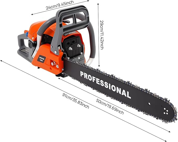 Gas Chainsaw, 2Stroke/4Stroke Gasoline Chainsaw Power Chain Saws Handheld Cordless Petrol Chainsaws For Wood Cutting Forest Felling Tree Pruning Shrub Pruning (20In 2400W 58CC)