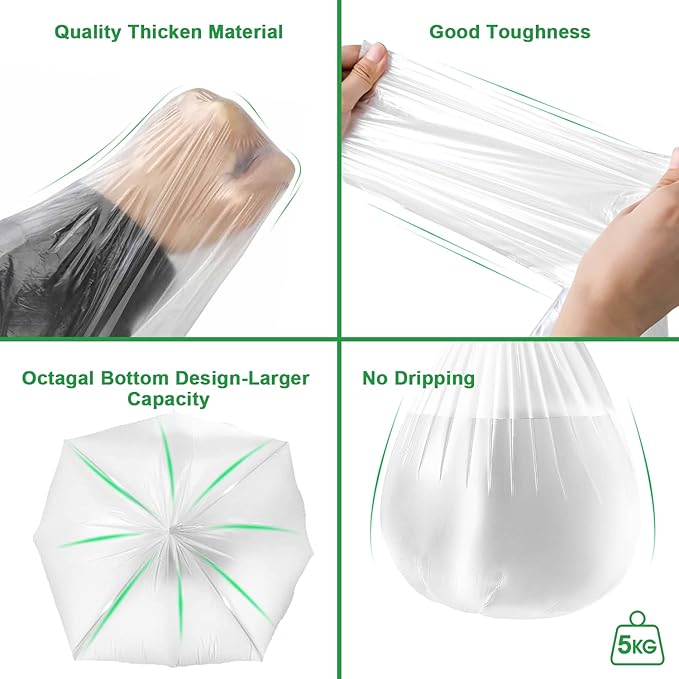 8 Gallon Trash Bags, 42 Counts, Flag Garbage Bags with No Flaps and No Ties, 55 * 70cm, 8g/pcs, Unscented, White