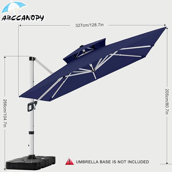 ABCCANOPY Patio Umbrella Cantilever Double Top Outdoor Offset Umbrella with 360° Rotation