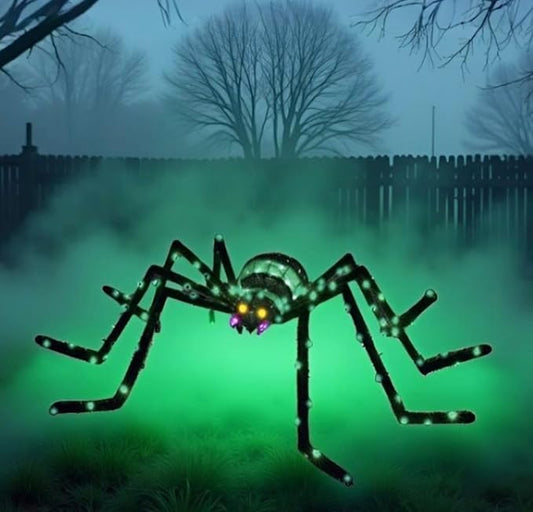 6.8Ft Giant Spider Halloween Decorations Outdoor 82" Light Up Spider with 115 LED Lights for Front Yard, Porch, Garden, Lawn, Halloween Party (Green)