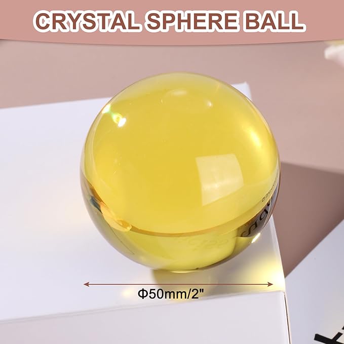 uxcell 50mm/2" Crystal Sphere Ball Glass Solid Decorative Sphere Crystal Ball Prop Ornament for Feng Shui Divination Fortune Telling Tabletop Fountain Decoration, Gold Yellow