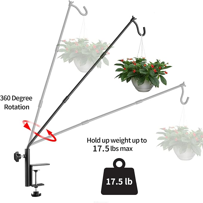 2 Pack Heavy Duty Deck Hook, 31 Inch Extended Adjustable, 360° Rotatable Arm Solid Rod, Solid Steel Deck Hangers for Hanging Bird Feeders, Plants, Planters, Suet Baskets, Lanterns, Wind Chime