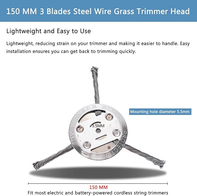 Steel Wire Grass Trimmer Head, 6 Inches Universal Steel Wire Brush Cutter Trimmer Blade for Weed Eater, Metal Wire Trimmer Head, String Trimmer Replacement Head for Lawn Care, Garden, Parking Lot
