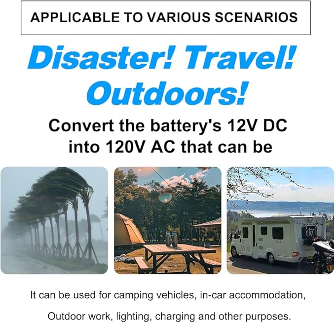3000W Pure Sine Wave Power Inverter 12V DC to 110V AC Converter Peak Power 6000W Car Inverter with 4 AC Outlets, 1 USB Port, Cables Included & Remote Controller for RV Truck Off-Grid Solar
