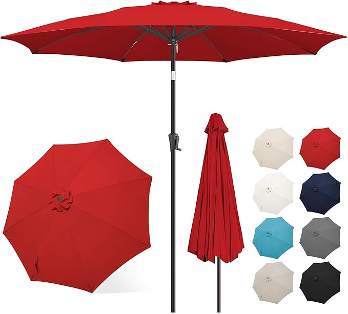 FLAME&SHADE 10 ft Outdoor Market Patio Table Umbrella with Fiberglass Rib Tips and Tilt, Red