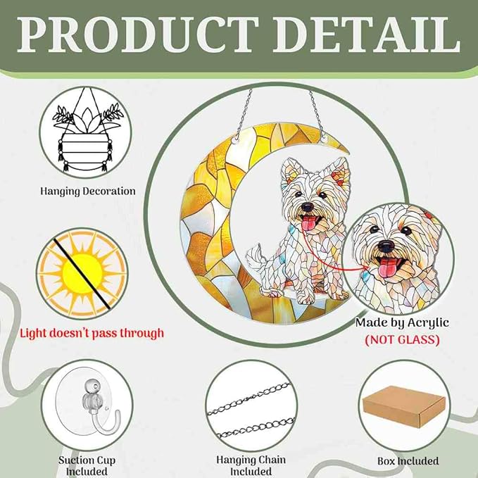 Westie Ornaments Decor for Christmas Tree - Westie Gifts for Women Men - Westie Home Kitchen Room Christmas Decorations - 2D Flat Acrylic Ornament Window Hanging