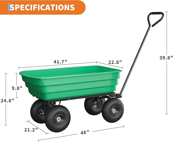 All-Terrain Garden Dump Cart with Removable Bed | 1200Lb Heavy Duty Utility Wagon for Yard Work | 180° Pivoting Handle for Easy Control | Hauls Soil, Plants, Tools with Ease