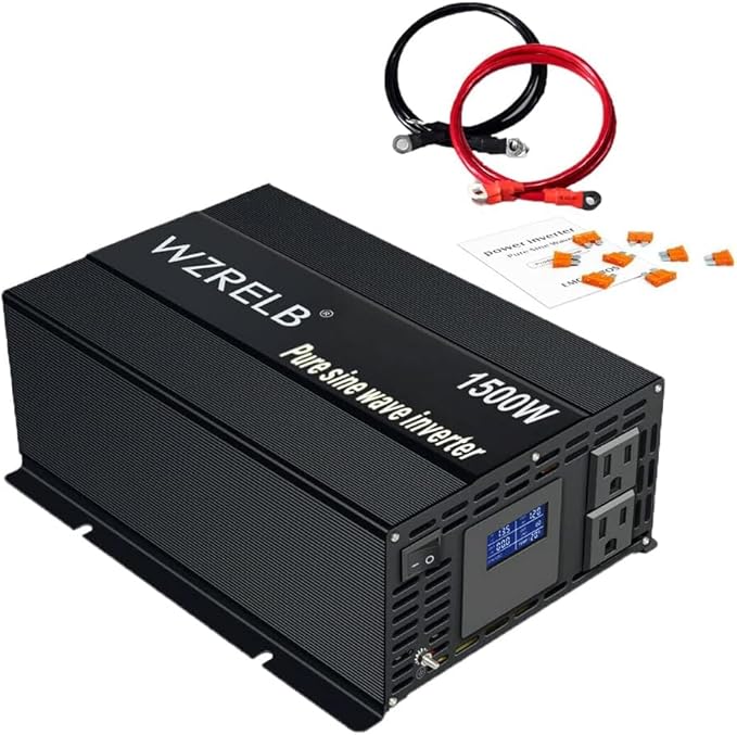 WZRELB 1500W Pure Sine Wave Inverter 24VDC to 120VAC Solar Power Converter Truck RV Home LCD Display