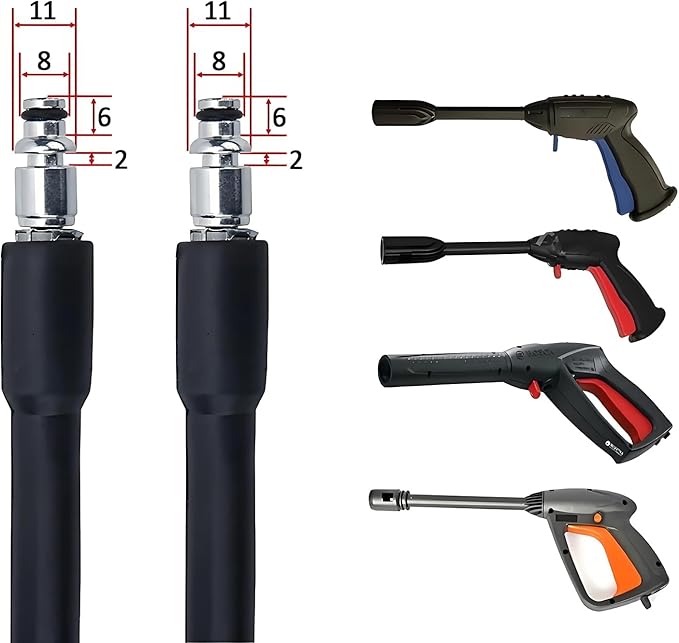 5800PSI/400Bar Ultra Flexible Pressure Washer Hose for Bosch Home Cleaning, 5M-30M High Pressure Extension Tube with Quick-Connect Adapter,(Red/Blue/Yellow/Green/Grey/Orange/Light Blue)(Red,16FT)