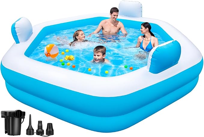 Inflatable Pool for Adults, 77" X 71" X 22" Large Blow Up Pool with Pump, Oversized Thickened Full Size Family Swimming Pools for Outdoor Backyard Summer Water Party Indoor Use