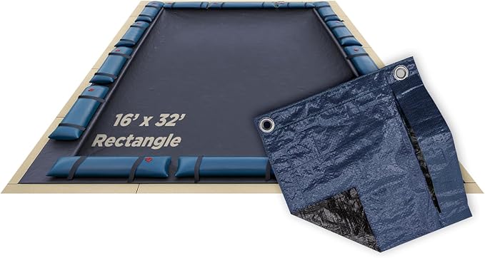 Buffalo Blizzard Deluxe 16 ft x 32 ft Rectangular Winter Pool Cover | Blue/Black | Closing Inground Swimming Pools | Easy to Install | Heavy Duty, Cold & UV Resistant | Shields from Seasonal Debris