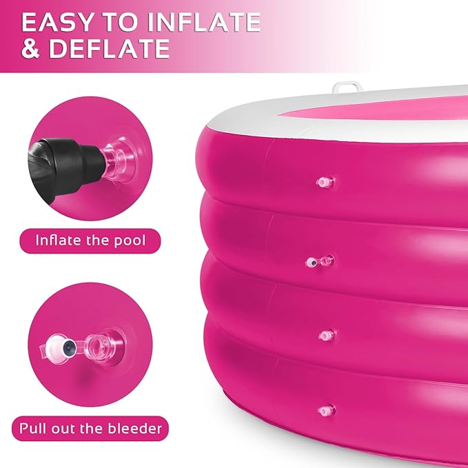 Inflatable Pool, Large Deep Round 70"x30" Family Inflatable Swimming Pool with Handles, Summer Water Party, Kids, Outdoor, Garden Backyard, Suitable for Adults & 3+ Year Olds (Pink)