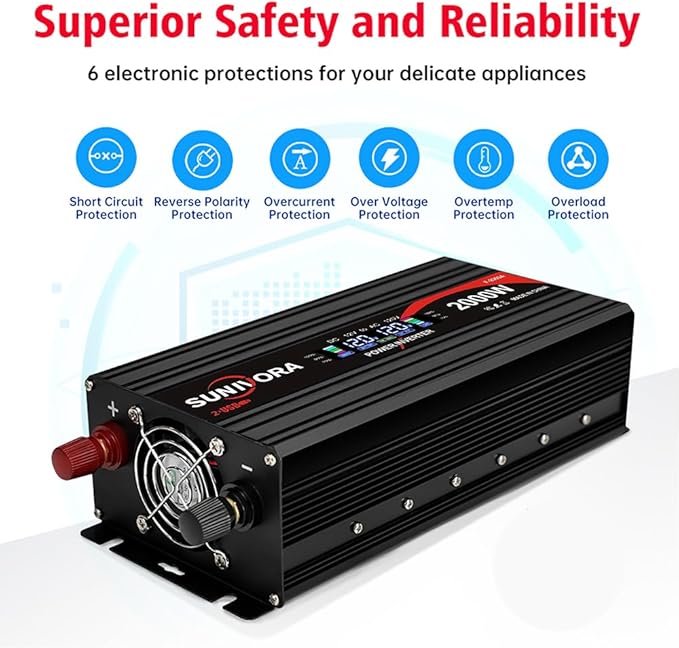 2000 Watt Inverter with LCD Display 12V DC to 110V/120V AC 60HZ Car Power Inverter with 2 AC Outlets & Dual USB Ports for Car RV Truck Camping