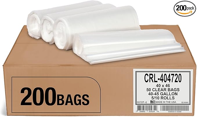 Aluf Plastics 45 Gallon 2.0 MIL Clear Garbage Bags - 40" x 46" - Pack of 200 - For Contractor, Industrial, Healthcare, & Municipal
