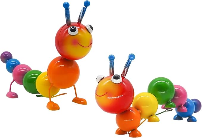 Metal Caterpillar Statue Yard Art Garden Decor for Outside Patio Lawn Ornaments Fence Decorations Gift for Family,Friends,Garden Lovers - Set of 2(Colorful)