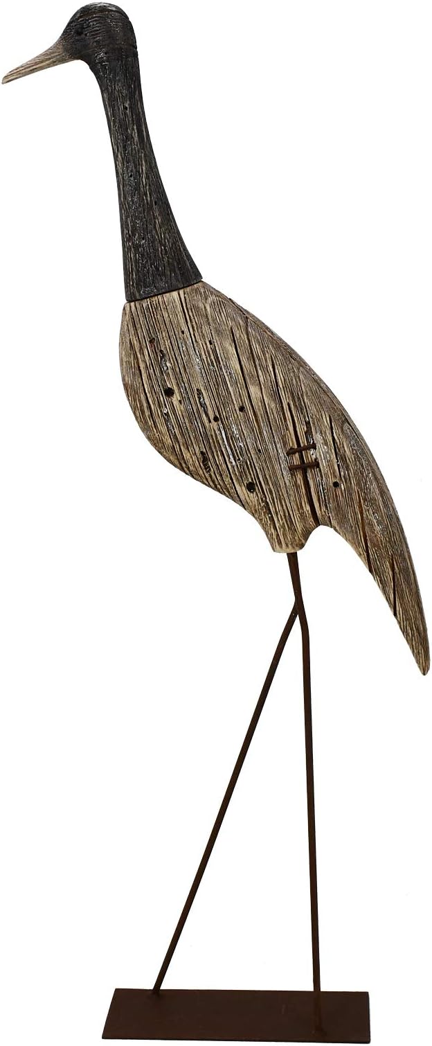 Morning View Wooden Crane Decor Wood Sea Birds Statue Bird Figurines Seabird Statue Standing Cranes Decorations Coastal Sculpture Nautical Beach Ocean Home Table Garden Yard Lawn Outdoor 31 Inch