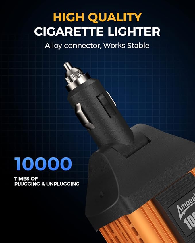Ampeak 100W Car Power Inverter 4.8A Dual USB Ports AC Outlet 11 Safe Protections Cordless Cigarette Lighter Adapter for iPhone iPad