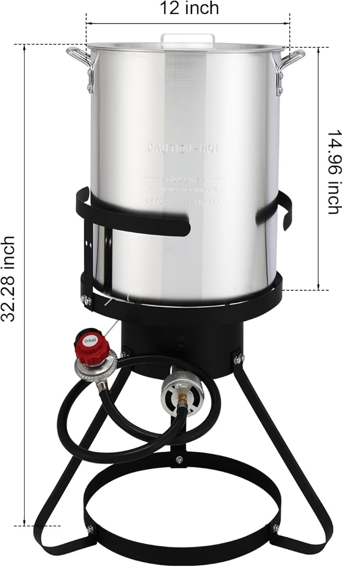 30QT Turkey Fryer & 10QT Fish Fryer, Outdoor Turkey Deep Fryer Pot Set Seafood Boiler Kit,4-Pcs Cooker Set, Gas Fryer Boiler Steamer with 54,000 BTU Burner,Turkey Rack for Backyard & Outdoor Cooking