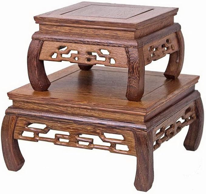 GOLDY&WENDY Oriental Furniture Rosewood Solid Wood Pedestal Square Carved Wooden Display Stand Flower Bonsai Wooden Base