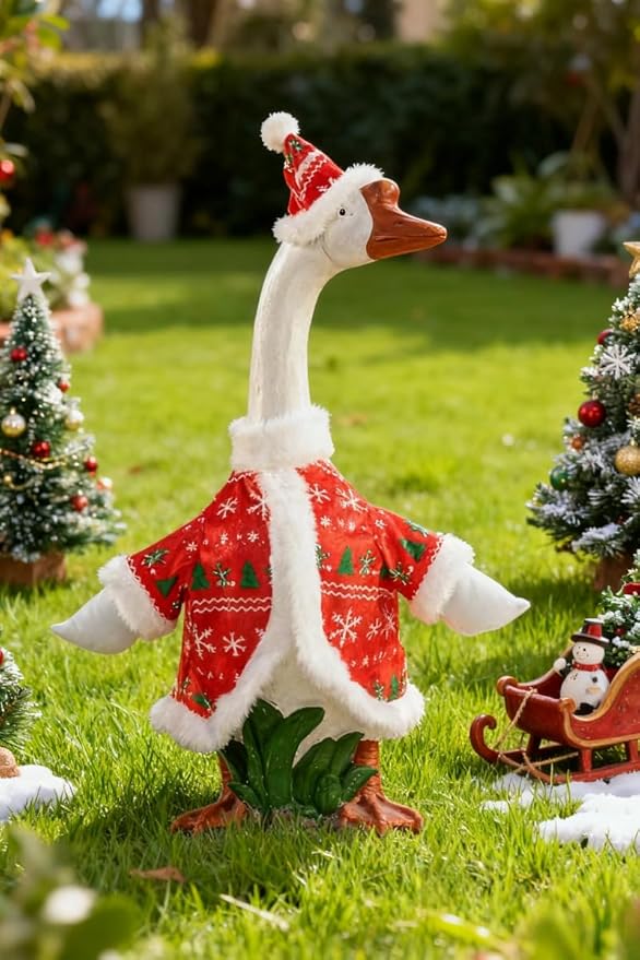 Christmas Porch Goose Outfit - 23" Goose Costume Festive Outfit for Cement Plastic Porch Goose Statue – Funny Outdoor Christmas Decor,Lawn Yard Decor,Patio & Garden Party