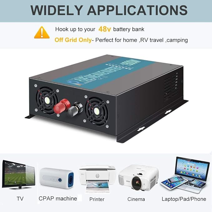 WZRELB 1500W 48V 120V Pure Sine Wave Power Inverter with 2 AC Outlets,Car Inverter