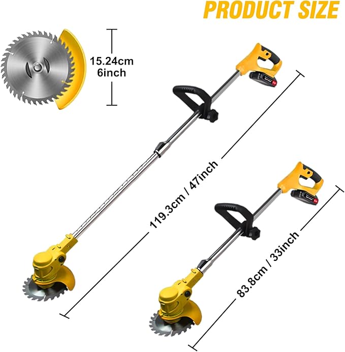 24V Electric Weed Wacker Cordless Grass Trimmer with 2x2000mAh Batteries & Fast Charger, 3 in 1 Stringless Lightweight Brush Cutter/Edger/Mower with 3 Types Blade & Wheels for Garden and Yard Lawn