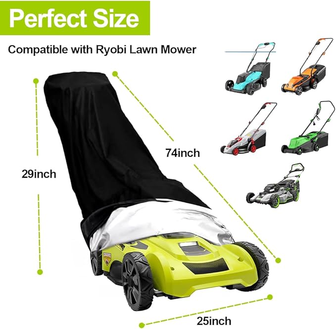 Lawn Mower Cover Compatible with Ryobi, Heavy Duty Lawnmower Covers, Polyester Oxford Push Mower Cover, with Drawstring and Storage Bag, for Dust and Outdoor Protection, Black