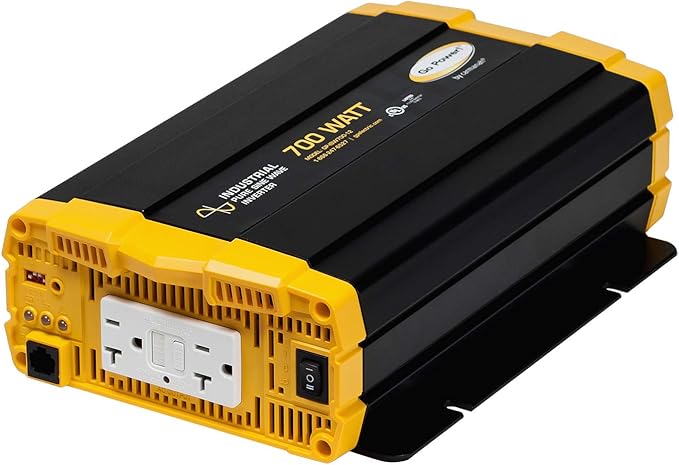 Go Power! 700W Industrial Pure Sine Wave Inverter, 12V to 120V AC, Dual GFCI Outlets, PowerSave Mode, Overload Protection, Low-Profile Design, Ideal for Appliances & Sensitive Electronics