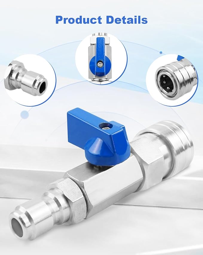 Heavy Duty High Pressure Washer Ball Valve Kit 3/8 NPT Quick Connector 4500 PSI for Power Washer Hose Control Water Flow Switch with Raw Material Belt