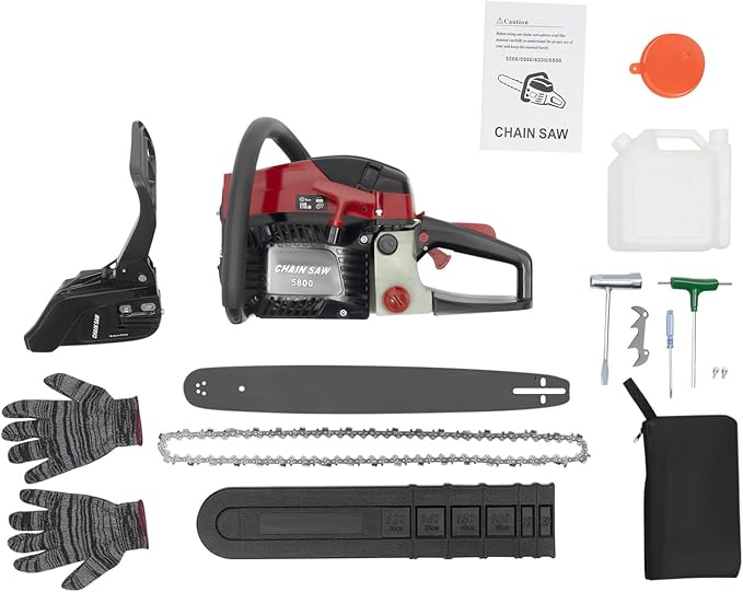 Gas Chainsaw, 2Stroke/4Stroke Gasoline Chainsaw Power Chain Saws Handheld Cordless Petrol Chainsaws For Wood Cutting Forest Felling Tree Pruning Shrub Pruning (2Stroke 20In 2400W 58CC)