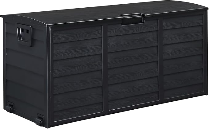 75 Gallon Resin Deck Box, Waterproof Outdoor Storage Box with Wheels, Lockable Lid and Handles, Large Deck Storage for Outdoor Gear, Patio Furniture Cushion, Gardening Tools, Jet Black