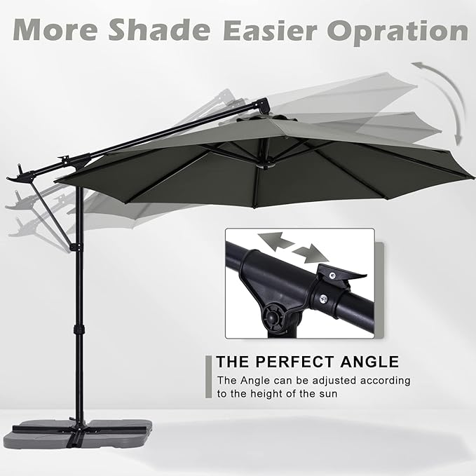 ABCCANOPY 10FT Cantilever Umbrella Offset Hanging Patio Umbrella with Base Stand Rotate and Tilt，Suitable for Garden, Lawn, Backyard（Dark Grey）