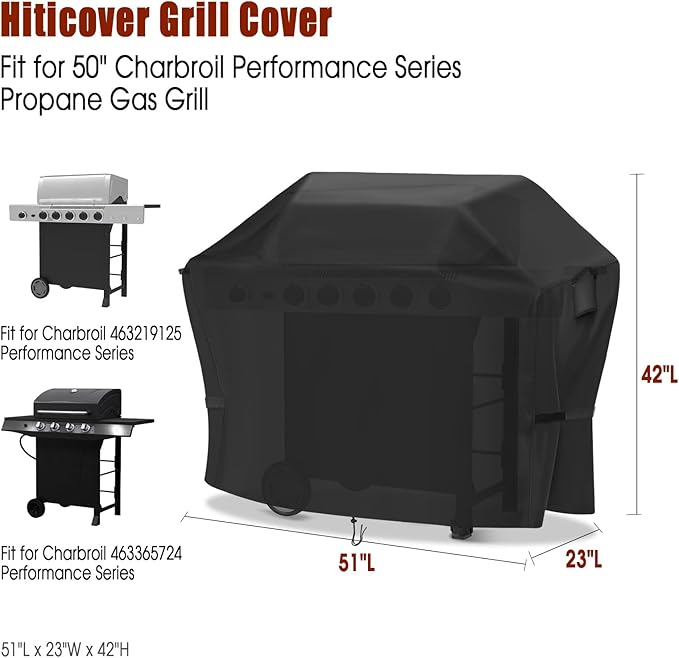 Grill Cover for 51 Inch Charbroil Performance Series Griddle, Waterproof Outdoor Griddle Cover for Char Broil 4 Burner Propane Gas Grill - 51 x 23 x 42 Inch
