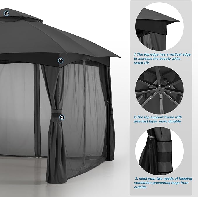 MASTERCANOPY Outdoor Patio Gazebo for Garden with Upgrade Steel Frame and Netting Walls (10x12,Gray)