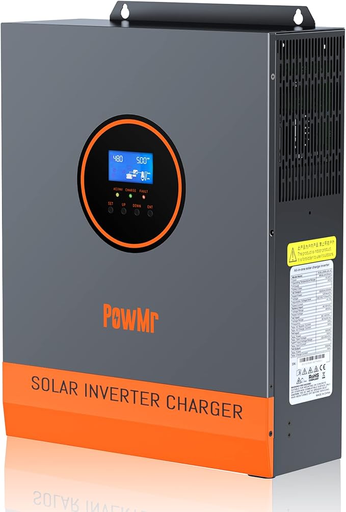 PowMr 5000W Solar Inverter 48V to 120V, Pure Sine Wave Power Inverter 5000W Built-in 80A MPPT Controller, Max.PV Input 5500W,500V,22A, Work with 48V Lead Acid and Lithium Batteries