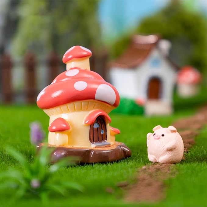 4 PCS Mini House Figurines, Miniature Village Hut Figurine, Fairy Garden Cottage Micro Landscape Ornaments Accessories for Bonsai, Succulent Planting, Flower Pots (4pcs)