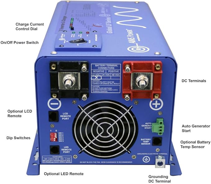 AIMS Power 4000 Watt 48 VDC Pure Sine Inverter Charger 120 & 240VAC Split Phase Output 40A Charger 30A Transfer Switch PICOGLF40W48V240VS