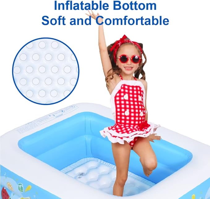 Kiddie Pool, 47"×35"×13" Inflatable Pool with Inflatable Soft Floor, Cool Summer Swimming Pool for Kids and Family, Blow Up Pool for Backyard, Garden, Indoor, or Outdoor