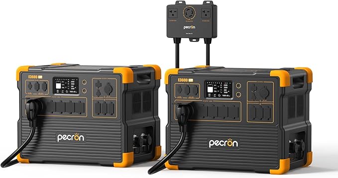 PECRON Two E3600LFP Portable Power Station with 240V Double Voltage Hub, 3072Wh Power Station, 3600W LiFePO4 Battery Backup Expanded to 15.36KWh, Solar Generator for Home Use, RV, Camping