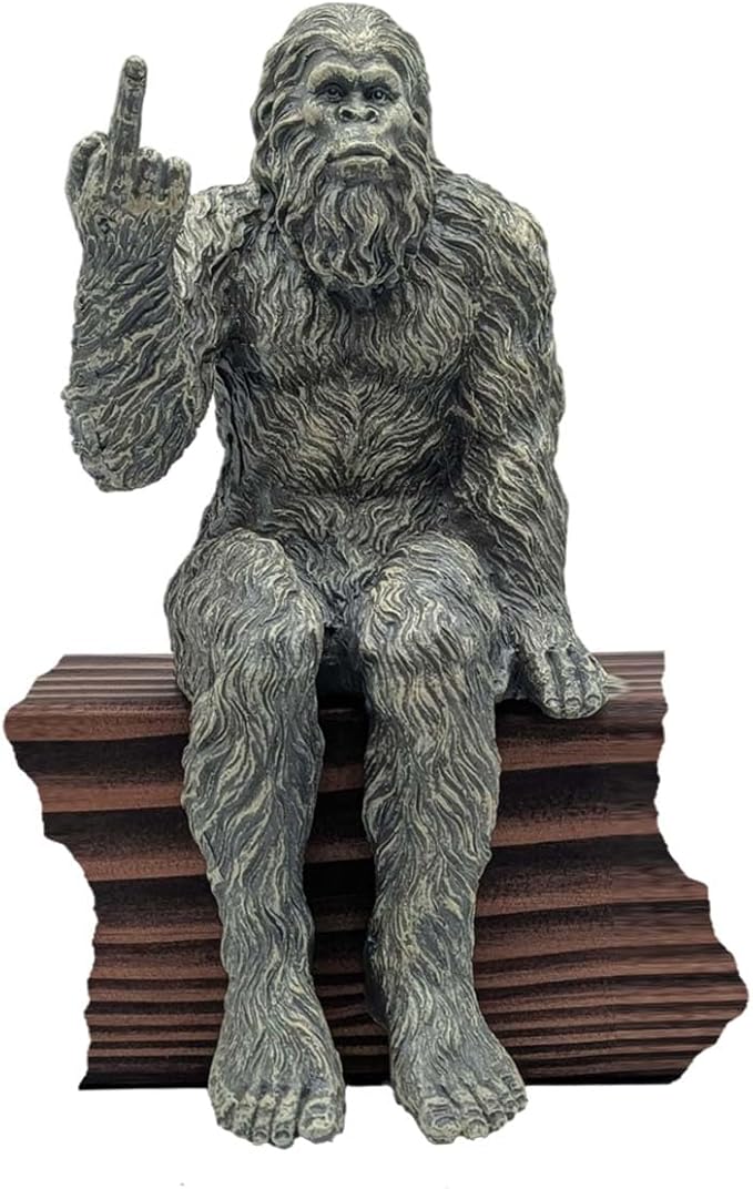 John Bernard & Company Bigfoot The Rude ‘Flipping The Bird’ Sasquatch Yeti Statue/Figurine Indoor/Outdoor Sculpture for Patio, Deck, Home, Office 10 in H Shelf Sitter Figurine (Stone Gray)