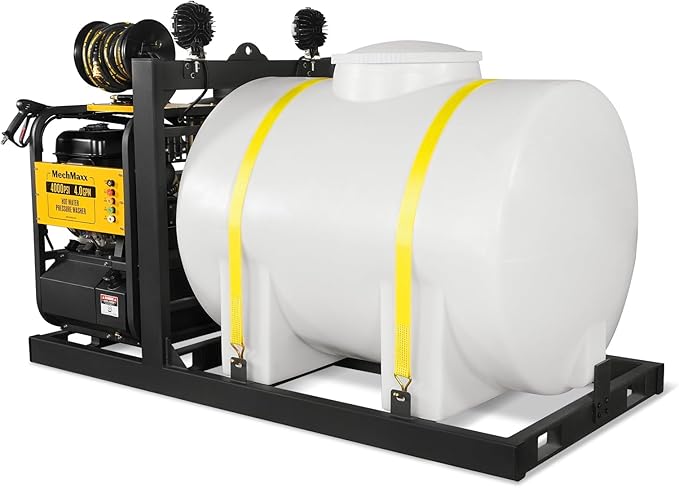 4000PSI 4GPM ZONSEN 459cc 15 HP E-Start Gas Engine Hot Water Pressure Washer Skid Mounted with 245 Gal Tank, Model HPW40DBT